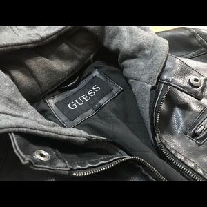 Guess Faux Leather Hooded Moto Jacket